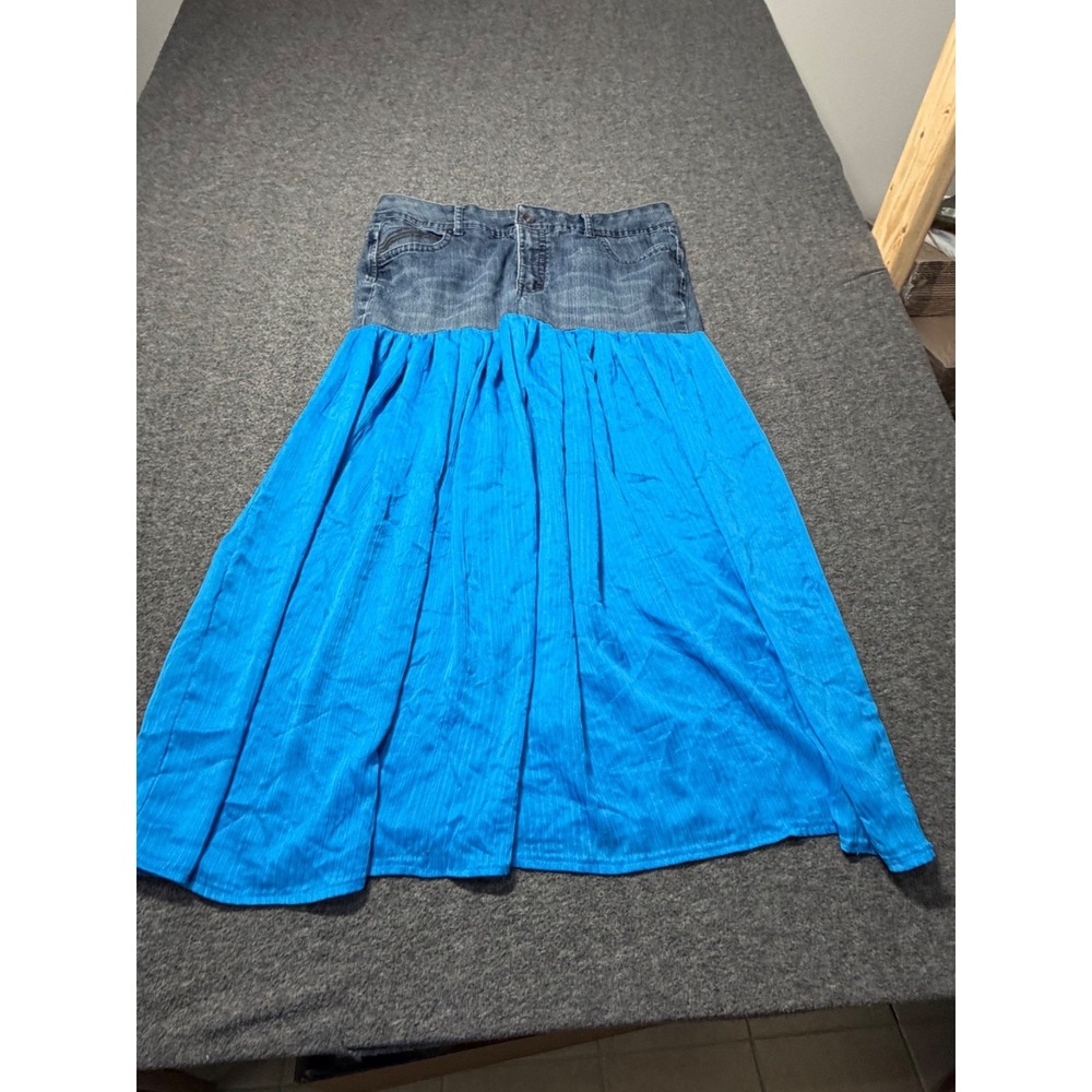 Gloria Vanderbilt Zeina Maxi Skirt Womens 16W Blue Denim Mixed Media Whiskered